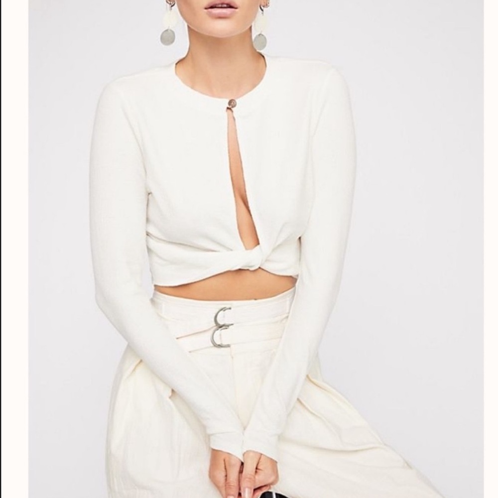Free people Beach FP Cozumel Cream Ivory Long Sleeve Crop Top Twist Cut Out S